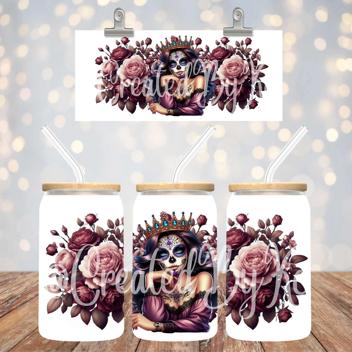 Burgundy sugar skull