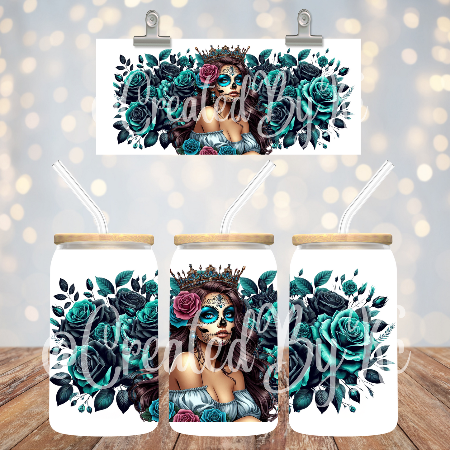 Teal sugar skull