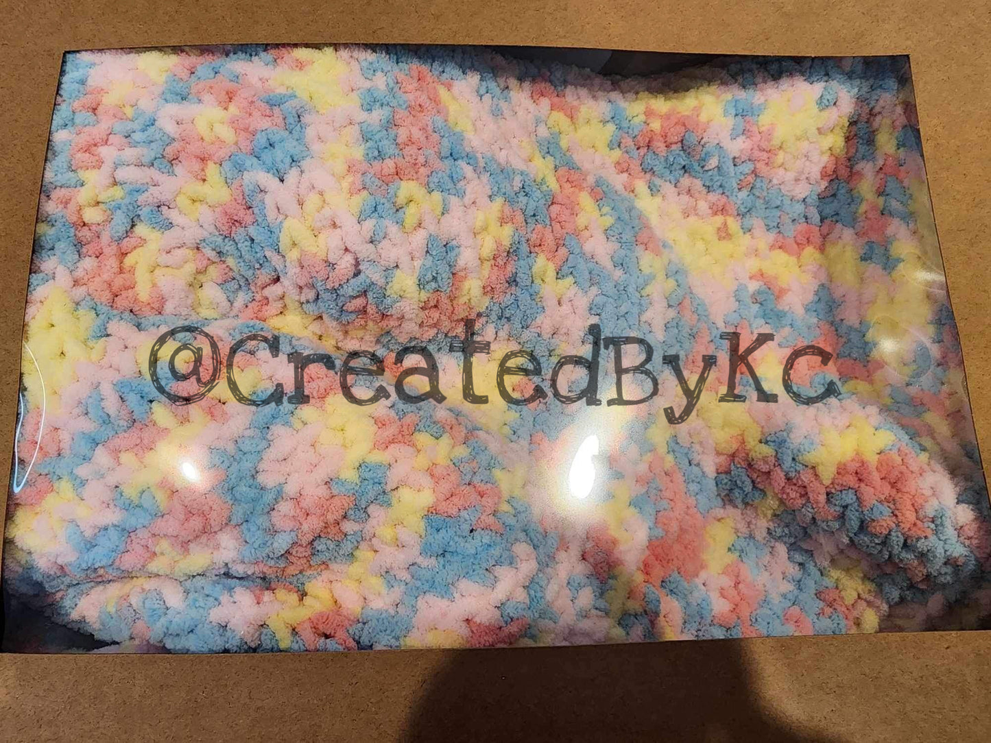 crochet round baby blanket pink, blue & yellow