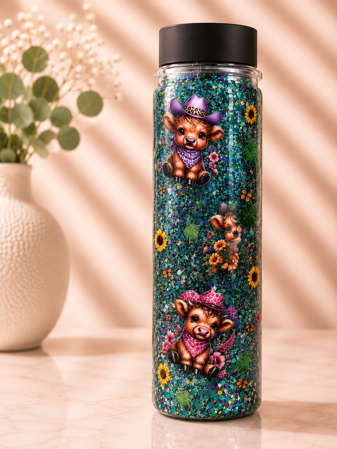 Tall Snow Globe Drink Bottle *BLACK LIDS*