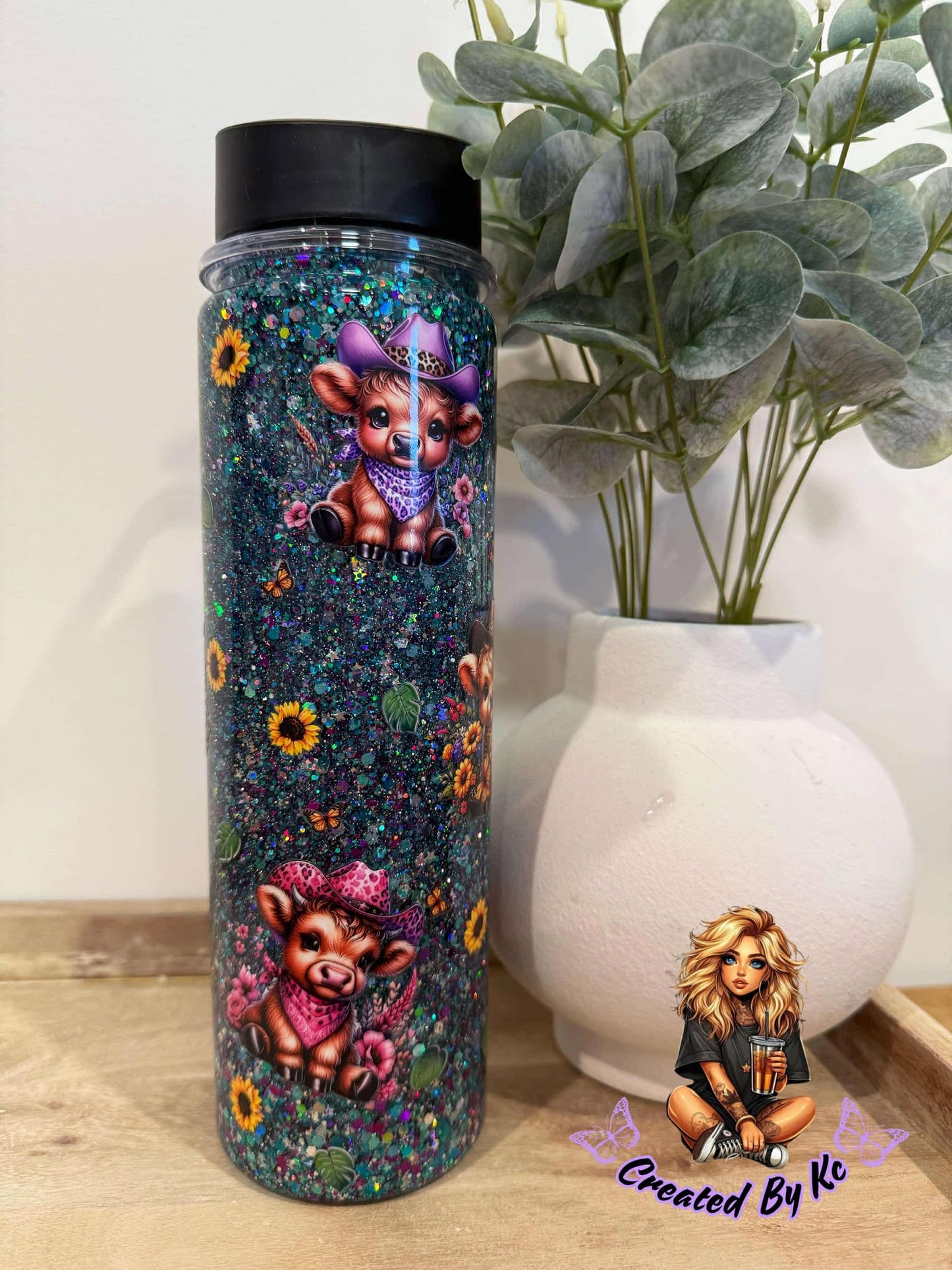 Tall Snow Globe Drink Bottle *BLACK LIDS*