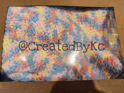 crochet round baby blanket pink, blue & yellow