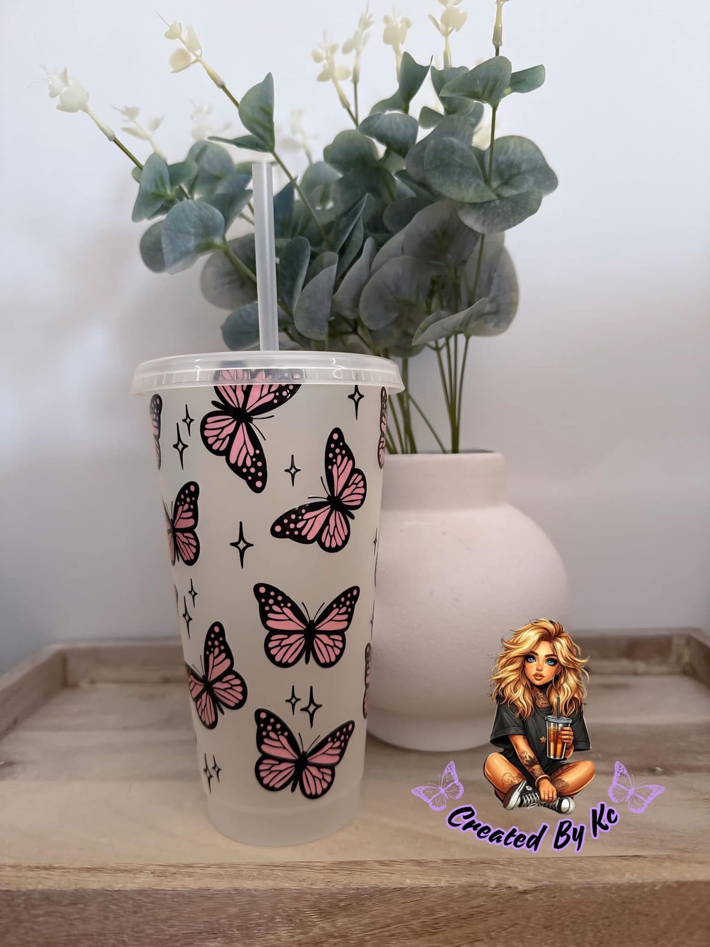 Pink butterfly cold cup