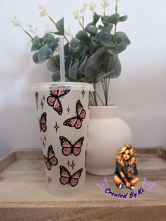 Pink butterfly cold cup