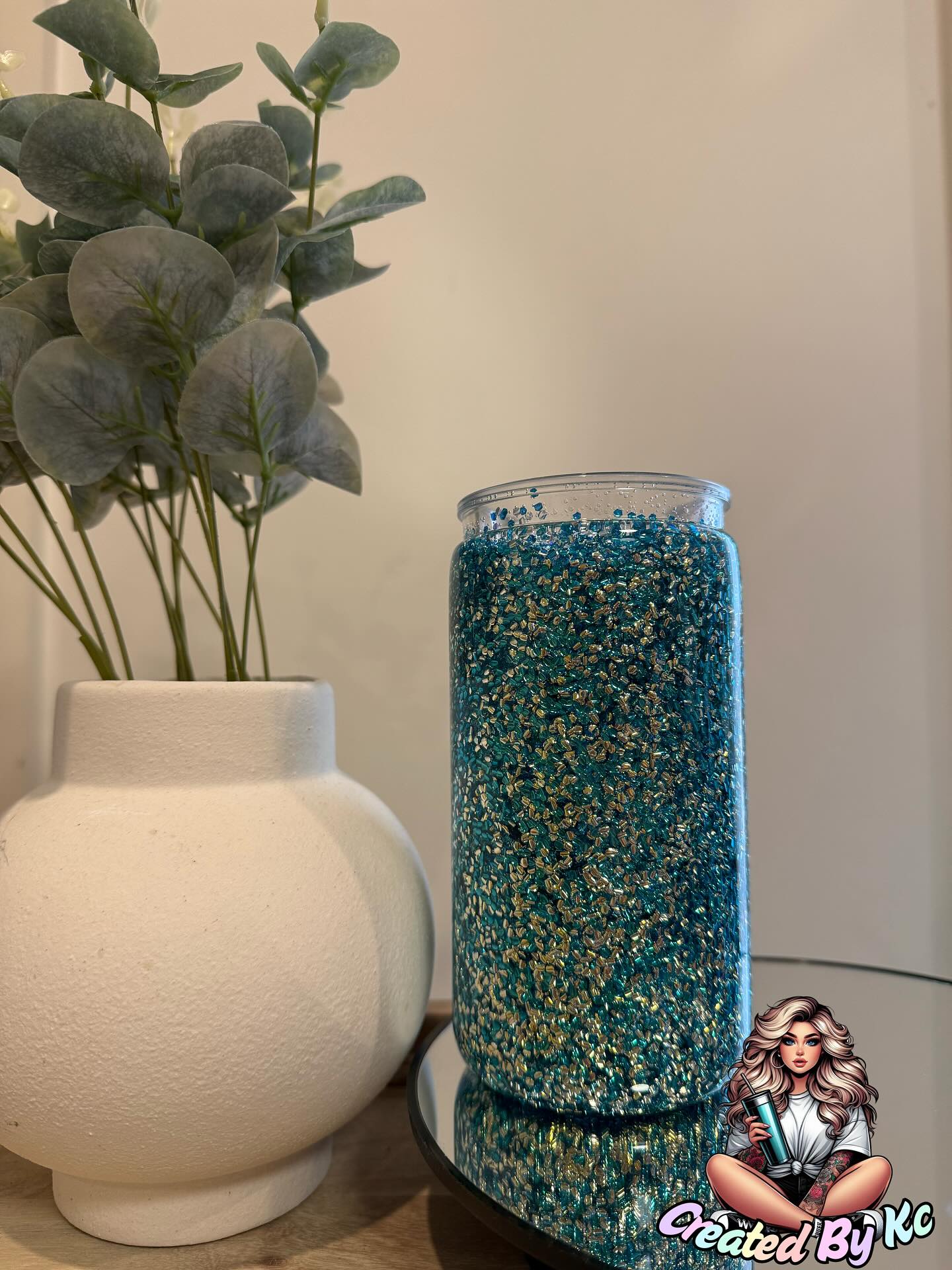 16oz Teal & Gold Acrylic Bubble Cup